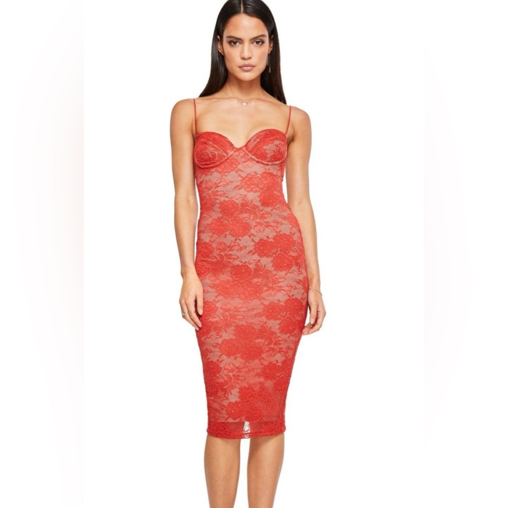 Nookie Heaven Midi Red Lace Dress Size XS NWT